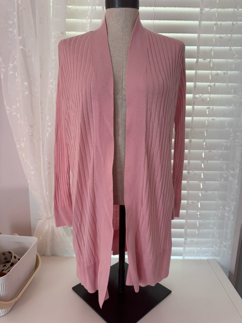 LOFT Pink Ribbed Open-Front Cardigan - Picture 5 of 6